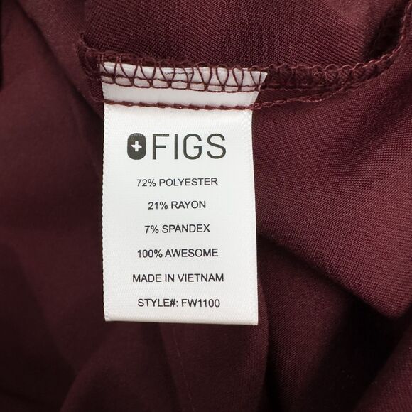 Figs Technical Collection Casma Three Pocket Scrub Top Womens Medium Burgundy - Picture 13 of 14